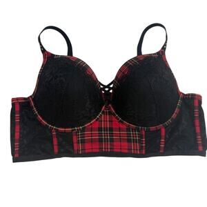 Torrid 44D XO Plunge lattice push up corset plaid check bra BC 2944
